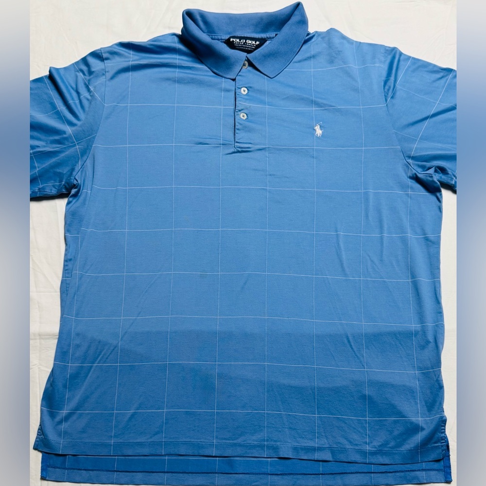 Polo Golf by Ralph Lauren Blue Windowpane Performance Polo Men SZ XL #polo #golf